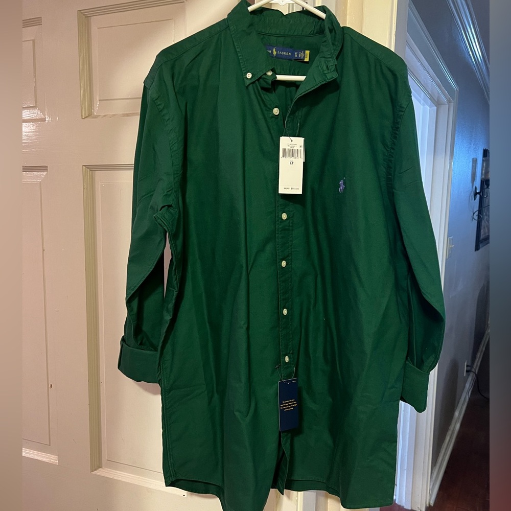 Ralph Lauren NWT Men’s forest green button up shirt, size LT(large tall).
